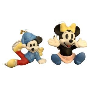 Schmid Disney Mickey Ice Skates Minnie Yellow Bow Ceramic Christmas Ornaments